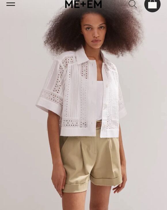 Me + Em Tops - ME + EM COTTON VOILE BROIDERY CROPPED SHIRT